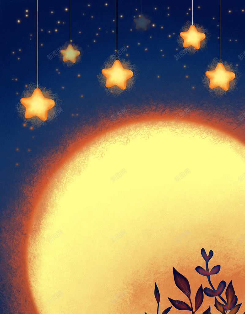 夜空摘星星手绘海报psd设计背景_88icon https://88icon.com 治愈系插画 梦幻星星 夜晚 手绘 治愈 晚安 星空 月亮 树叶