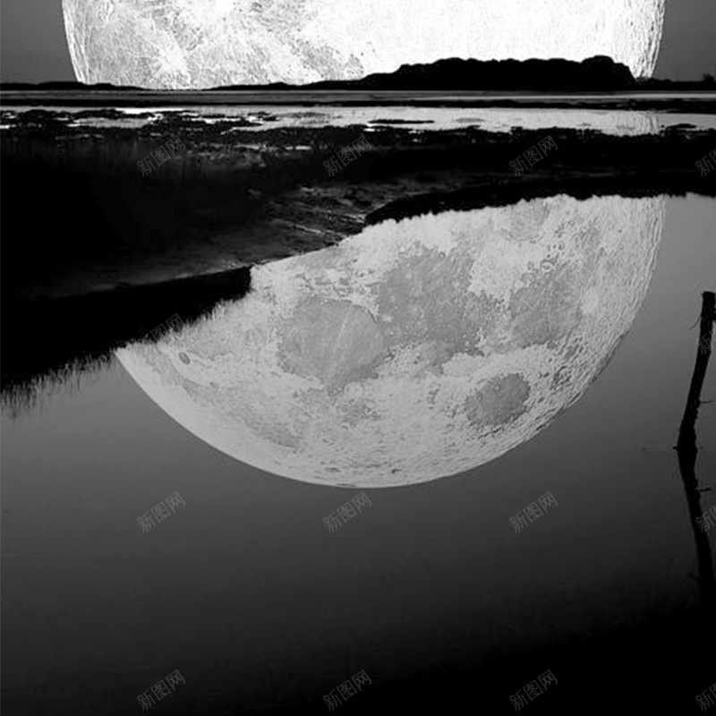 水中月jpg设计背景_88icon https://88icon.com 主图 摄影 月亮水面倒影深夜黑白灰摄影 深夜风景 风景