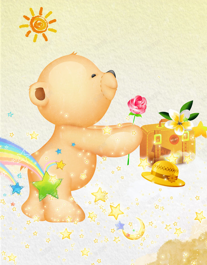 手绘的可爱卡通小熊psd设计背景_88icon https://88icon.com 卡通 可爱 小熊 手绘 玩偶 线条 太阳 礼物 渐变