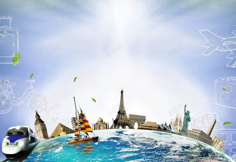 时尚创意世界风景旅游海报背景jpg设计背景_88icon https://88icon.com 创意 卡通 手绘 时尚 线条 图案 地球 世界名胜 建筑 旅游 自助游 旅游海报 环球旅行 旅行社宣