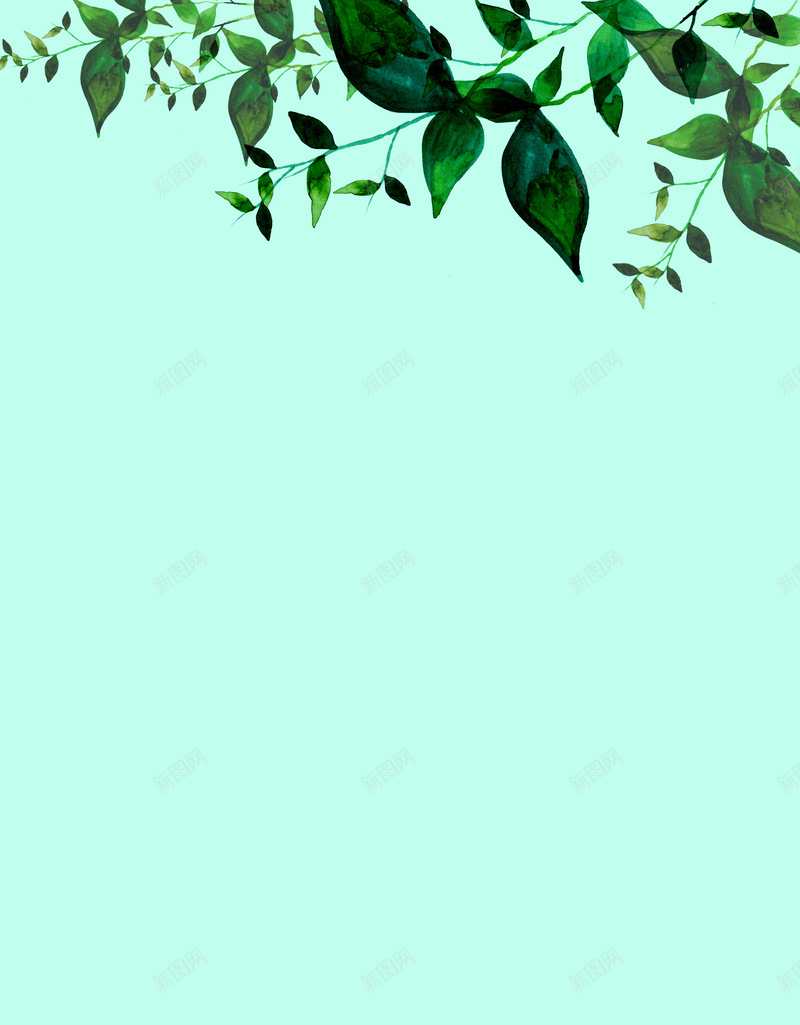 墨绿色叶子蓝绿色背景图psd设计背景_88icon https://88icon.com 冷色系 叶子 手绘 水彩 淡雅 女性 细腻 简单 背景