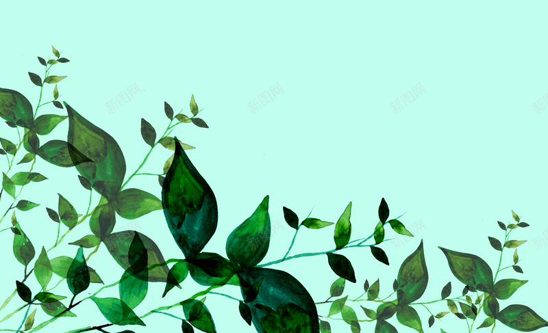 墨绿色叶子蓝绿色背景图psd设计背景_88icon https://88icon.com 冷色系 叶子 手绘 水彩 淡雅 女性 细腻 简单 背景