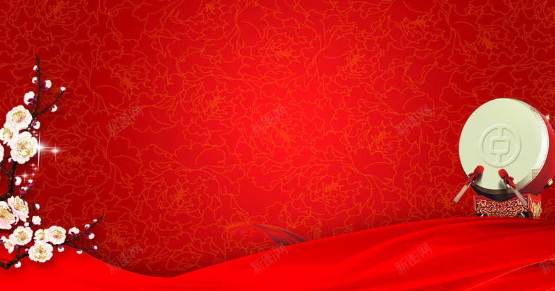 红火节日打鼓梅花喜庆背景素材jpg设计背景_88icon https://88icon.com 节日背景 节日喜庆 喜庆素材 热烈 欢欢喜喜 打鼓