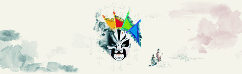 古风古韵京剧bannerjpg设计背景_88icon https://88icon.com 水墨 脸谱 人物 旗子 京剧 海报banner 中国风
