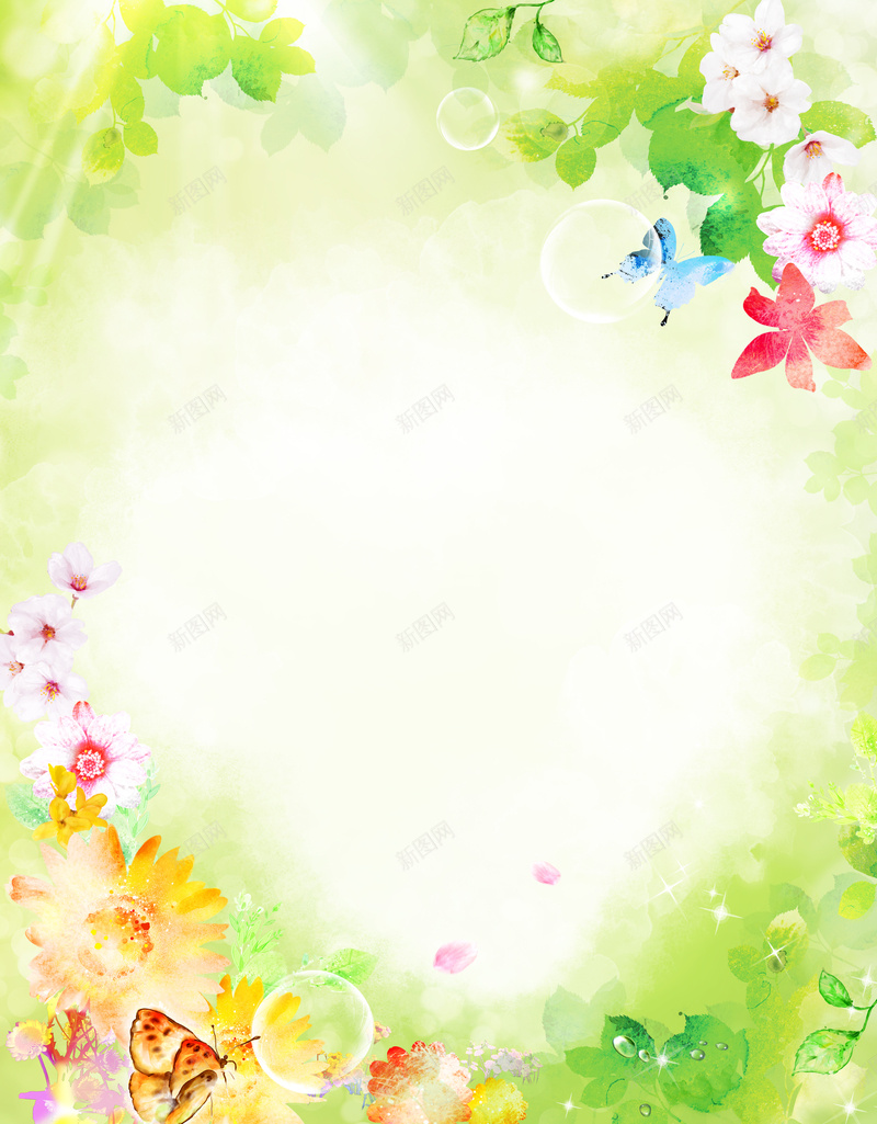 绿色清新手绘背景psd设计背景_88icon https://88icon.com 手绘 清新 绿色 花朵 花草 水彩 蝴蝶 泡泡 卡通 童趣