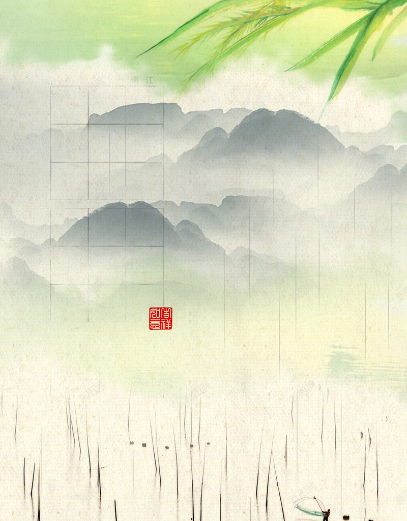 清新水墨画雨水海报背景psd设计背景_88icon https://88icon.com 清新 水墨画 绿色 春天 雨水 荷塘 海报 背景