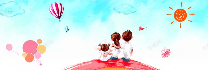 卡通手绘水彩风清新可爱bannerpsd设计背景_88icon https://88icon.com 可爱banner 儿童 卡通 手绘 清新 儿童促销 简约 蓝色 彩虹 气球 孩子