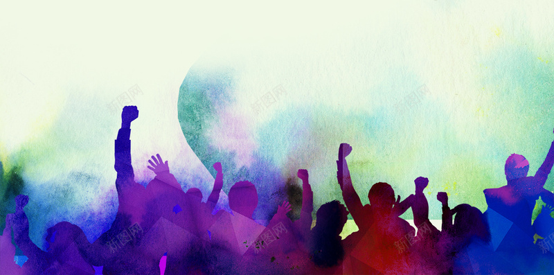 彩色水墨风人群欢呼H5背景jpg设计背景_88icon https://88icon.com 彩色 水墨风 人群欢呼 人物剪影 晕染 H5背景 水彩 手绘