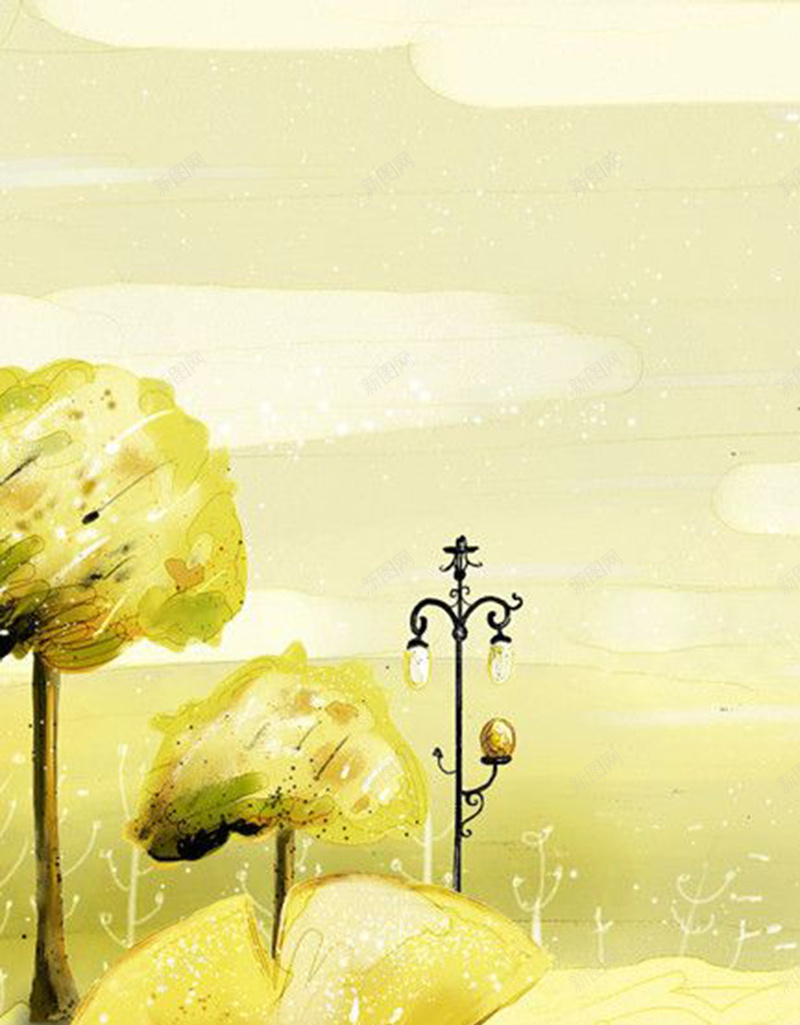 浅黄色基调乡村水彩风景H5背景素材jpg设计背景_88icon https://88icon.com 天空 小清新 文艺 树木 浅黄色 简约 路灯 马卡龙浅色背景 黄色渐变