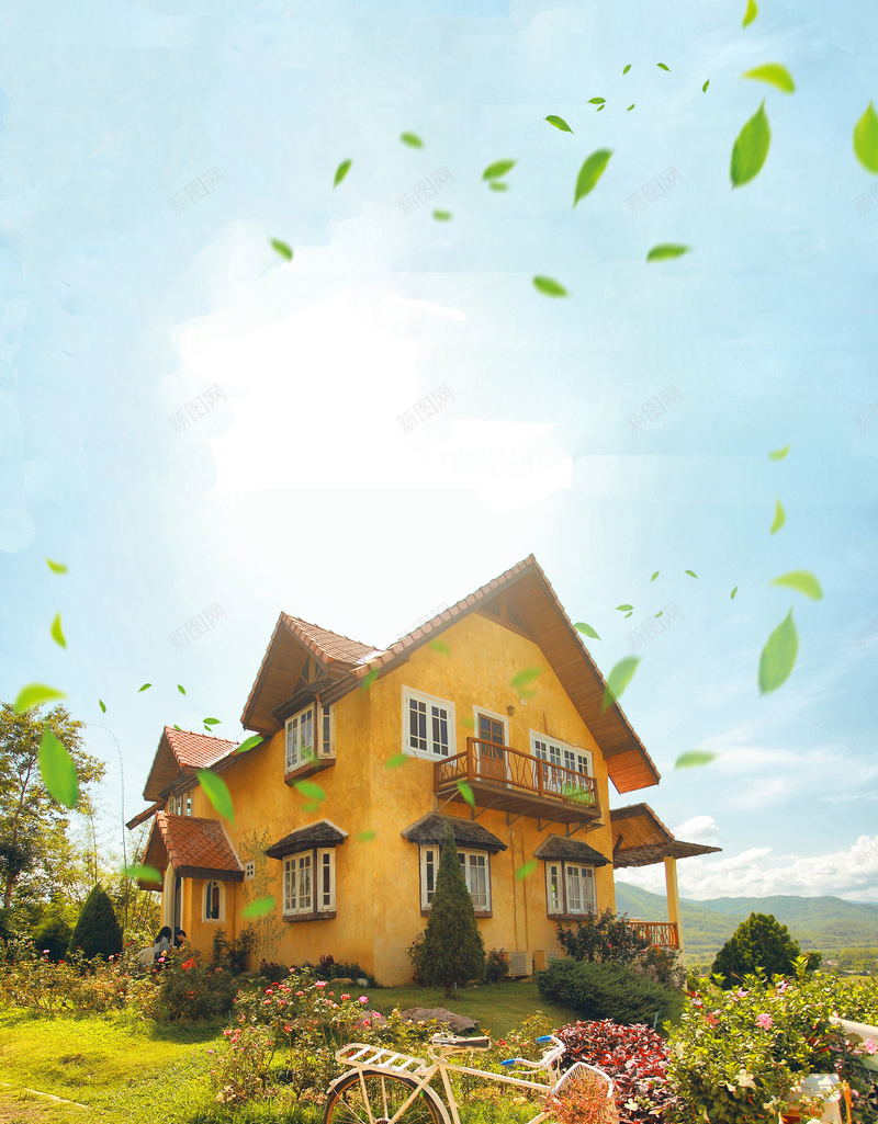 旅游风光海报额比较psd设计背景_88icon https://88icon.com 风景 旅游 风光 泰国 清迈 宣传单 树叶 别墅 田园