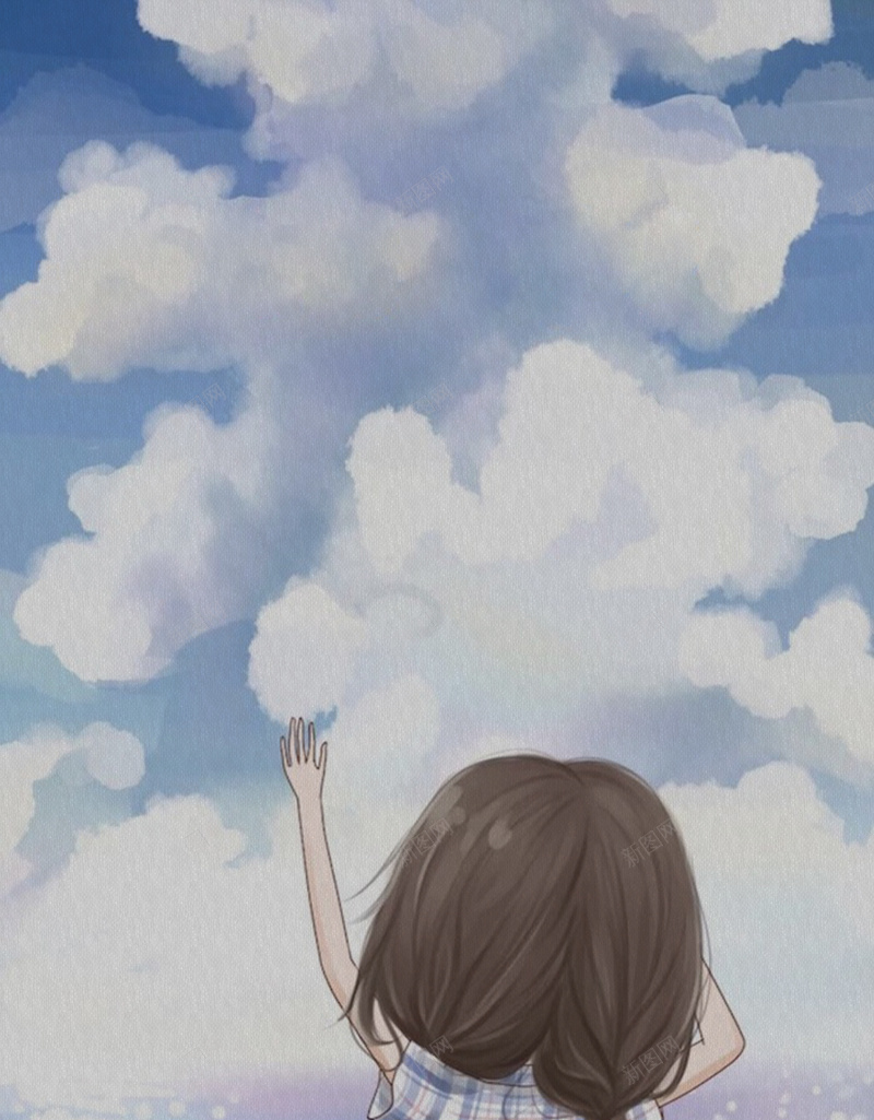 蓝天白云下的小女孩海报背景jpg设计背景_88icon https://88icon.com 白云 云朵 云层 云彩 小女孩 小姑娘 黑猫 猫咪 海报背景 背景 背景素材