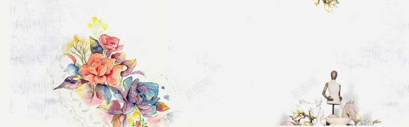 英伦风手绘鲜花背景psd设计背景_88icon https://88icon.com 英伦风 时尚女装 淘宝女装海报 鲜花 手绘 唯美 浪漫 白色 海报banner 中国风