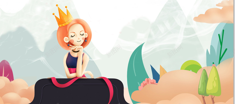 夏季卡通手绘清新bannerjpg设计背景_88icon https://88icon.com 夏季促销 夏日上新 新品上市 清凉夏季 夏季 手绘女王 卡通森林 化妆品 初夏 手绘 小清新 电商