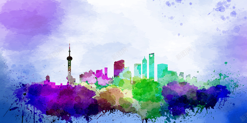 城市印象泼墨背景素材psd设计背景_88icon https://88icon.com 泼墨 水彩 背景 彩色 扁平 渐变 几何