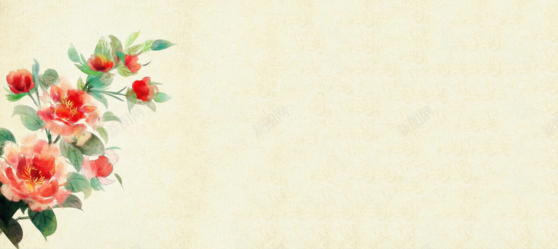 手绘古风花卉背景jpg设计背景_88icon https://88icon.com 手绘 水彩 古风 花卉 红花 唯美 海报banner 中国风