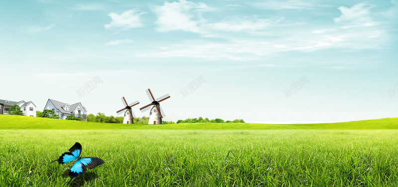 春天文艺小清新简约草原树叶背景海报jpg设计背景_88icon https://88icon.com 草原 小清新 树叶 蓝天 简约 海报banner 文艺 风车 蝴蝶 建筑 白云