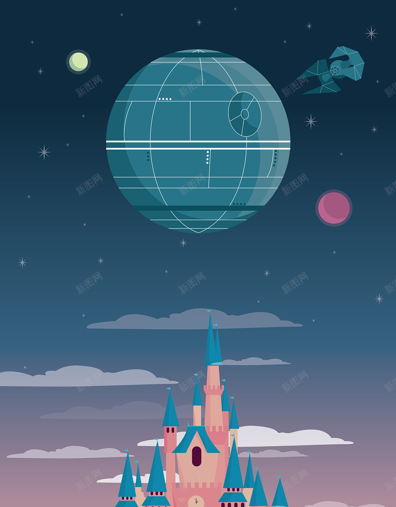 卡通城堡星球插画背景jpg设计背景_88icon https://88icon.com 卡通 圆球 城堡 建筑 星球 绿色植被 海报背景 背景 背景素材