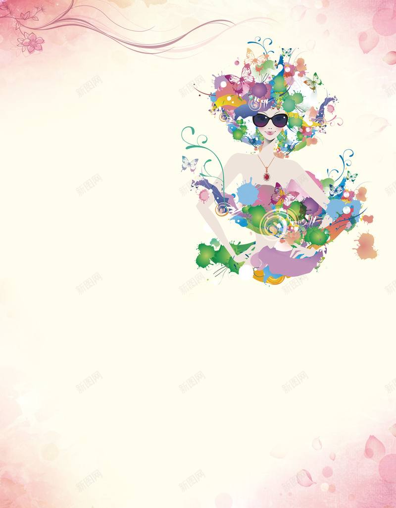 三八节插画海报背景psd设计背景_88icon https://88icon.com 妇女节 三八 色彩 花纹 蝴蝶 卡通美女 浪漫 梦幻