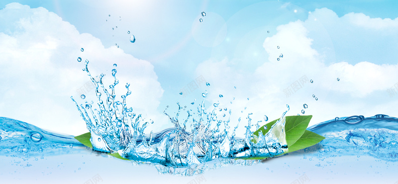 蓝色小清新水感护肤背景psd设计背景_88icon https://88icon.com 蓝色 小清新 水感 补水 护肤 水花 树叶 海报banner 文艺 简约