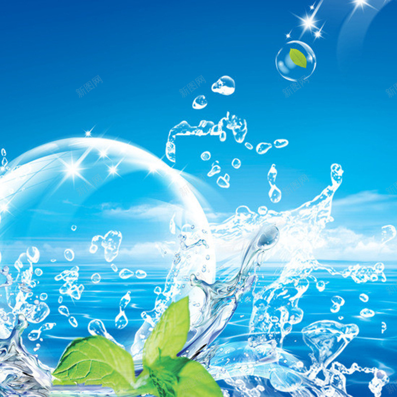 清爽蓝色水花水球叶子背景jpg设计背景_88icon https://88icon.com 清爽 清凉 蓝色 水 水花 水球 叶子 夏日 主图 摄影 风景