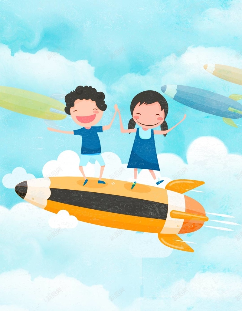 蓝色文艺手绘培训班PSD分层H5背景素材psd设计背景_88icon https://88icon.com 蓝色 文艺 手绘 培训班 背景素材 PSD分层 H5 卡通人物 铅笔 火箭 云 少儿培训班