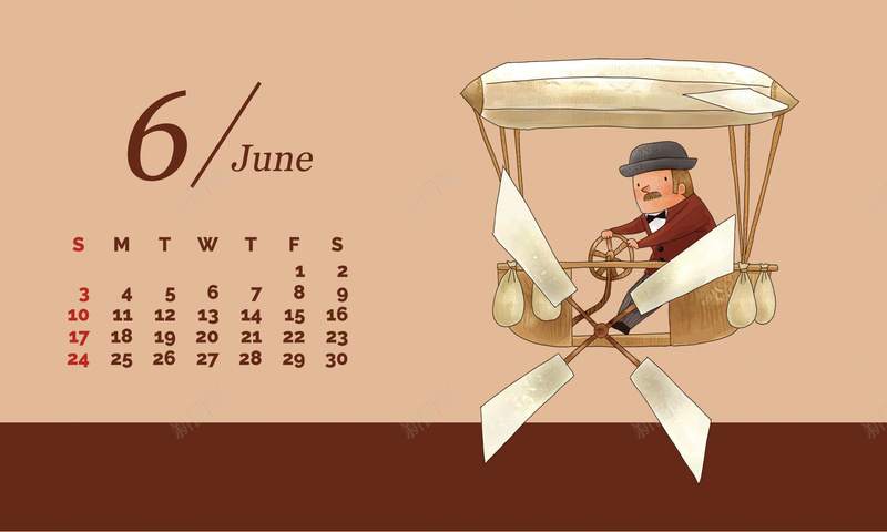 2018年狗年英伦风卡通人物行业通用台历6月份psd设计背景_88icon https://88icon.com 2018年台历 2018年 2018 商用 狗年 通用台历 年历 日历 六月