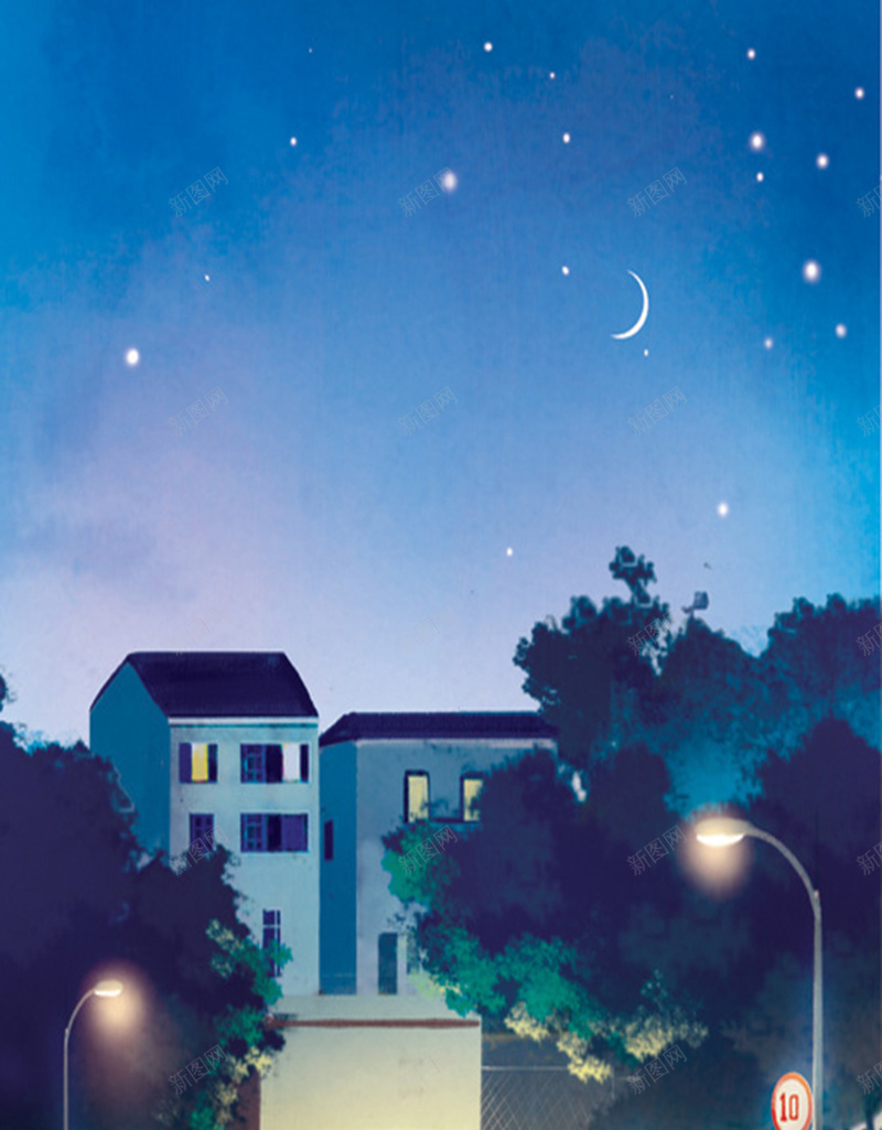 卡通人物手绘建筑H5背景图jpg设计背景_88icon https://88icon.com 人物 卡通 夜空 房子 灯 手绘 H5 h5 童趣