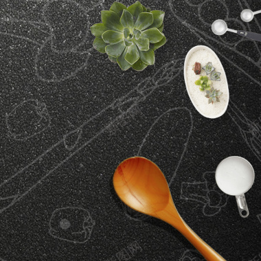 黑板粉笔写实植物实木勺子美食宣传海报背景背景