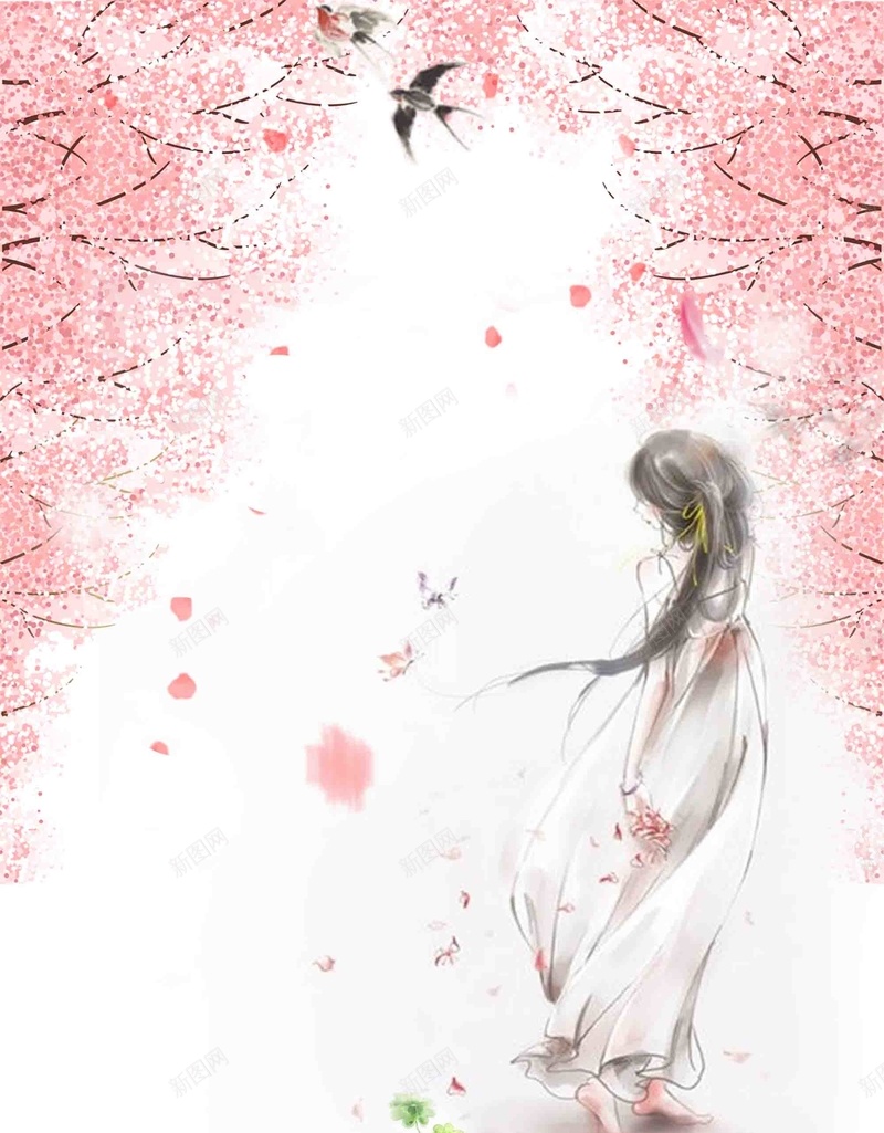 春天踏青手绘桃花海报背景模板psd设计背景_88icon https://88icon.com 桃花节 手绘 春天 海报 踏青 背景 素材 插画