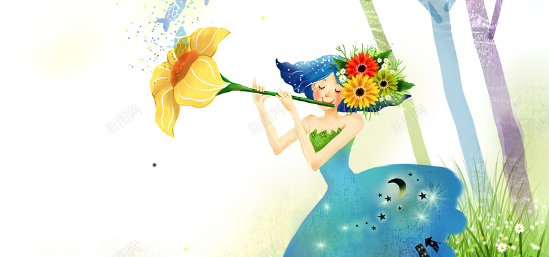 花仙子psd设计背景_88icon https://88icon.com 时尚花纹 卡通人物 儿童画 卡通 花纹背景 唯美 大气 海报banner 童趣 手绘