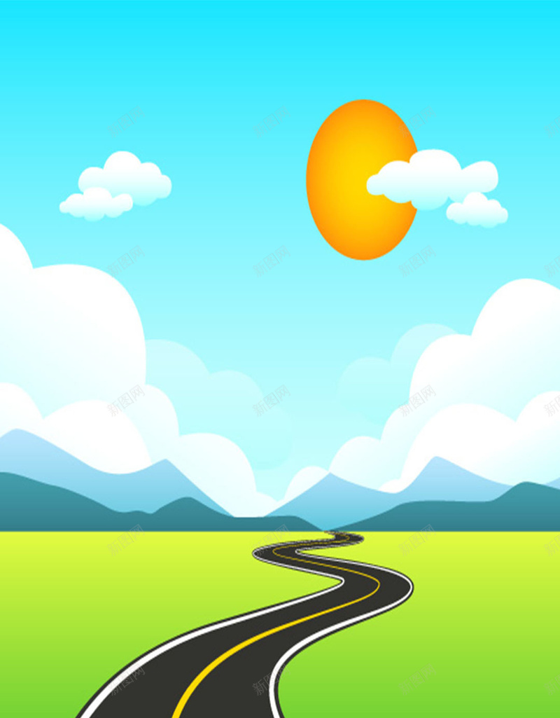 蜿蜒向远方的的道路图jpg设计背景_88icon https://88icon.com 卡通 天空 太阳 蜿蜒 道路 H5素材 白云 快乐 高兴 童趣 手绘