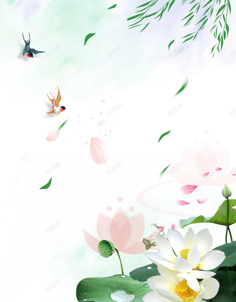 唯美荷花海报背景psd设计背景_88icon https://88icon.com 荷花素材 原创 池塘 燕子 花海 唯美荷花海报 十里荷花 荷花展 夏日花展 风吹杨柳 清新绿色