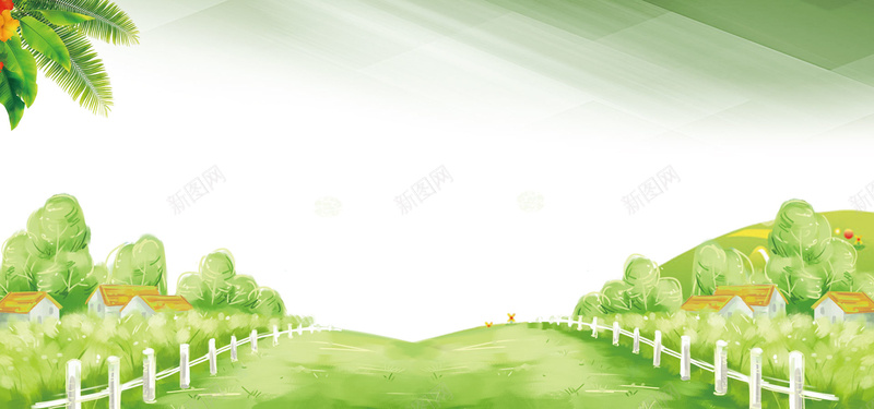 春天绿色草地海报背景psd设计背景_88icon https://88icon.com 春天 绿色 手绘 童趣 树木 草地 篱笆 道路 绿色背景 春天背景