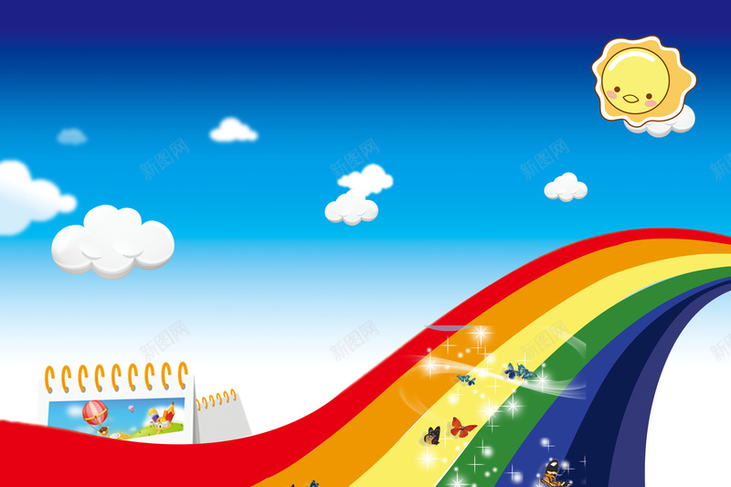 快乐六一七彩童年海报背景素材psd设计背景_88icon https://88icon.com 六一儿童节 儿童节 六一 太阳 童年 彩虹 小孩 蝴蝶 星星 白云 蓝天 节日素材 源文件