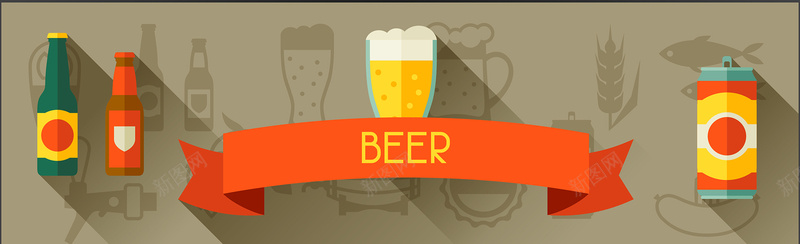 啤酒杯bannerjpg设计背景_88icon https://88icon.com 彩带 条幅 啤酒 啤酒杯 鱼 香肠 瓶盖 瓶起子 丝带 海报banner 卡通 童趣 手绘