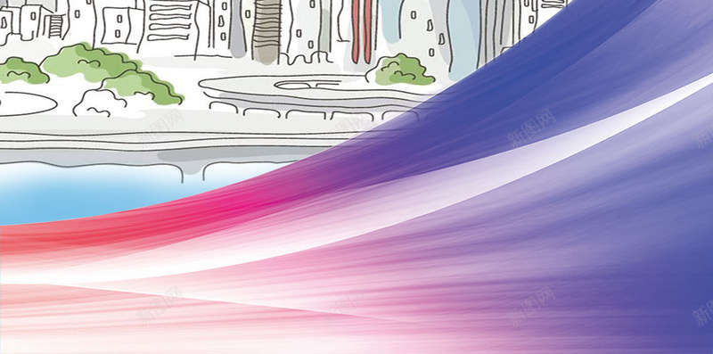 手绘城市简影H5背景素材psd设计背景_88icon https://88icon.com H5背景素材 PSD分层 城市 彩色PSD 彩色弧线 房地产 手绘 白云 简影 蓝天 蓝色背景