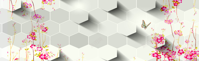 立体粉色小花背景图psd设计背景_88icon https://88icon.com 六边形 小花 立体 粉色 蝴蝶 阳光 淘宝背景图 海报 海报banner