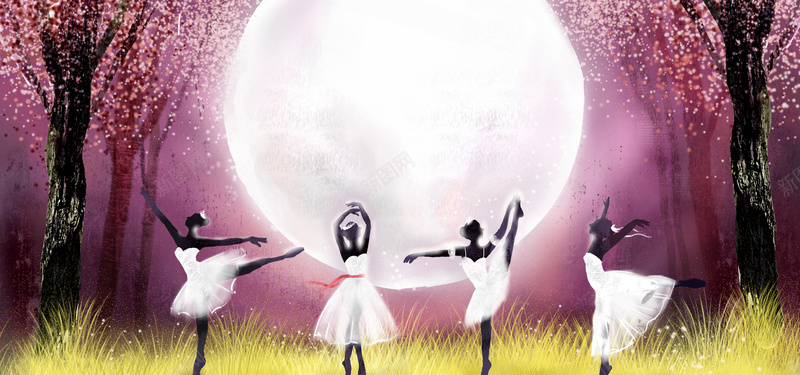 跳天鹅舞psd设计背景_88icon https://88icon.com 时尚花纹 卡通人物 儿童画 卡通 花纹背景 唯美 大气 女孩 海报banner 童趣 手绘