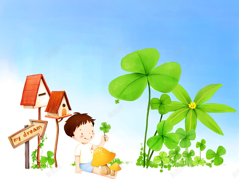 清新卡通背景素材psd设计背景_88icon https://88icon.com 四叶草 信箱 卡通 手绘 清新 儿童乐园 童年 儿童节 背景素材