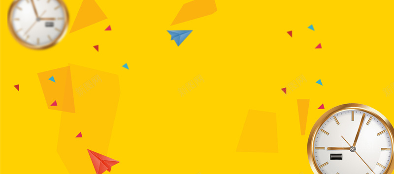 黄色扁平化背景图jpg设计背景_88icon https://88icon.com 淘宝背景图 扁平化 纸飞机 时钟 黄色 海报banner 扁平 渐变 几何