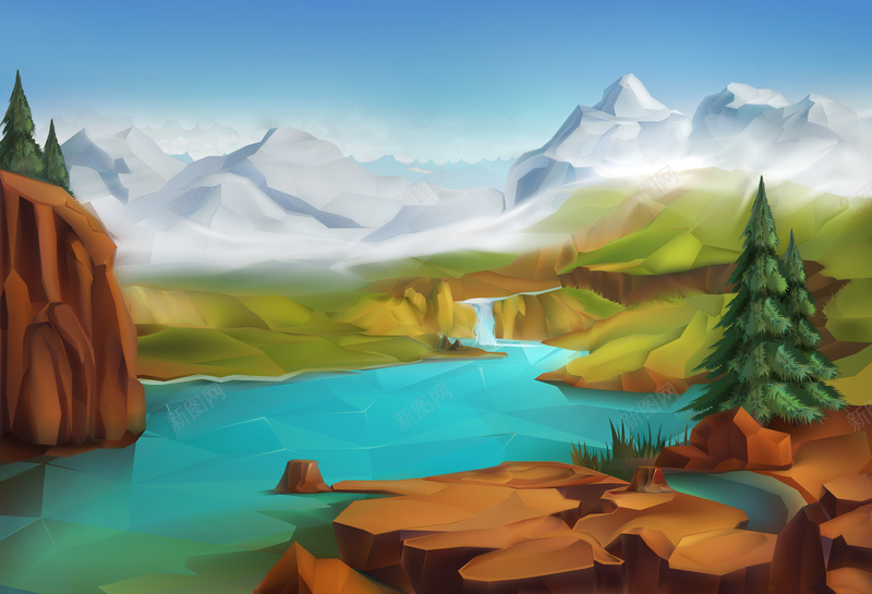 唯美雪山湖水手绘背景eps设计背景_88icon https://88icon.com 手绘背景 卡通 唯美 湖水 雪山 童趣 手绘