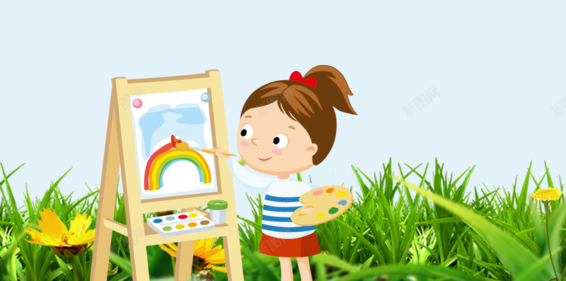 卡通开学季H5分层背景psd设计背景_88icon https://88icon.com 开学季 卡通 太阳 彩虹 画画 草地 花朵 H5 分层背景
