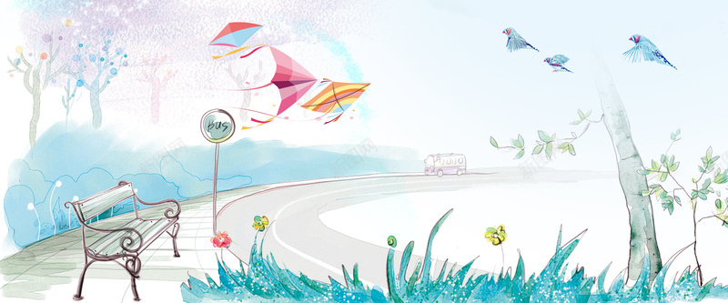 春天梦幻手绘蓝色banner背景psd设计背景_88icon https://88icon.com 开春 文艺 春天 春季 绿色 小清新 简约 素材 广告 设计 背景 活力 浪漫 梦幻 手绘 插画