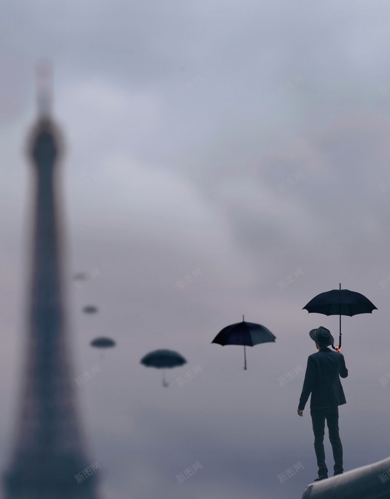 创意的打伞的人H5素材背景jpg设计背景_88icon https://88icon.com 创意 大气 模糊 水滴 伞 H5素材 帽子 西装 埃菲尔铁塔
