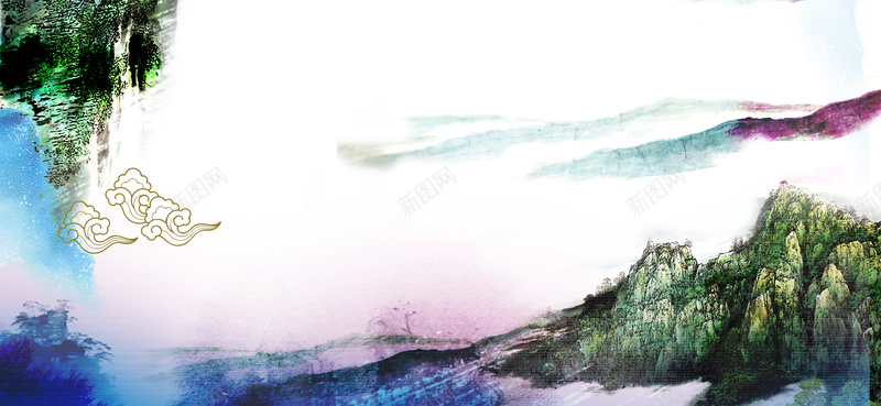 中国风水墨山水画海报背景背景图片 中国风水墨山水画海报背景背景