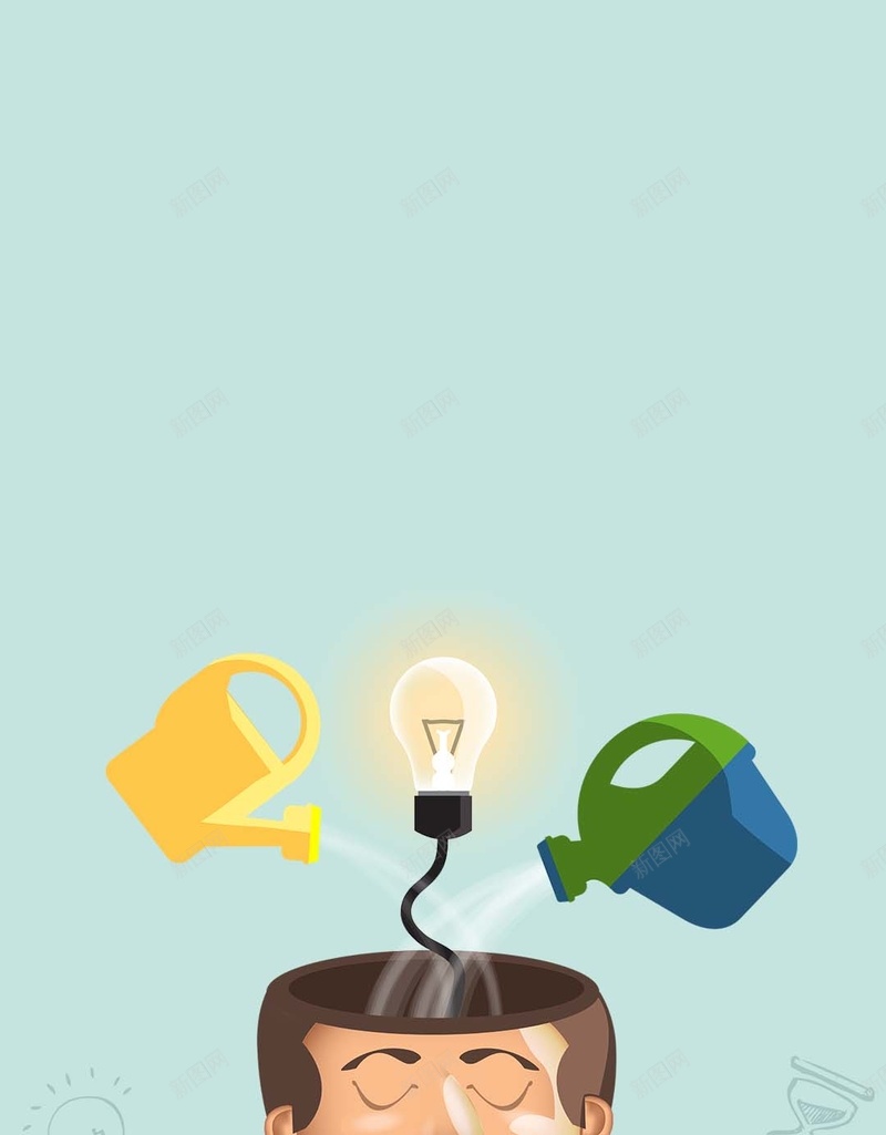 绿色创意企业文化PSD分层H5背景素材psd设计背景_88icon https://88icon.com 企业文化 背景素材 创意 想法 绿色 PSD分层 H5 浇水壶 灯泡 扁平 卡通人物