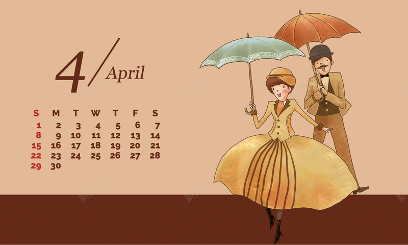 2018年狗年英伦风卡通人物行业通用台历4月份psd设计背景_88icon https://88icon.com 2018年台历 2018年 2018 商用 狗年 通用台历 年历 日历 四月