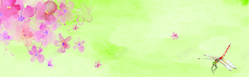 手绘花朵蜻蜓背景psd设计背景_88icon https://88icon.com 水墨 玫红 绿色 花朵 蜻蜓 清新 淘宝背景图 海报banner