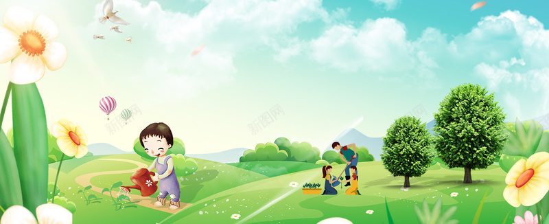 亲子活动植树节banner背景海报psd设计背景_88icon https://88icon.com 亲子活动 植树节 花朵 树木 绿色 春天 开春 春季 大气 简约 广告 banner 背景 海报 开心