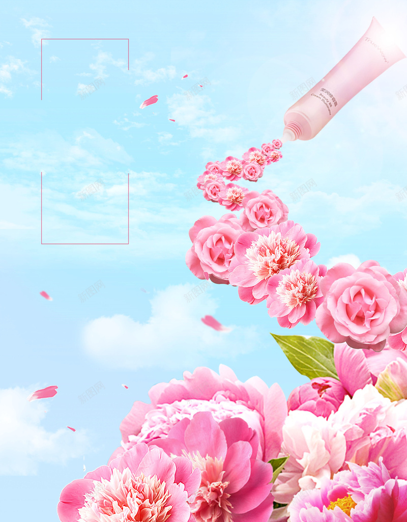 蓝天花朵化妆品海报背景素材psd设计背景_88icon https://88icon.com 创意 合成 唯美 清新 蓝天 花朵 隔离 防晒 BB BB霜 防晒霜 化妆品 美容 护肤品 玫瑰